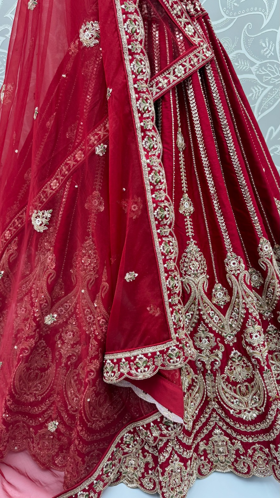 Maroon Silk Bridal Embroidered using Beads, Moti, Cotton Multi-Thread Handwork Semi-Stitched Lehenga Choli